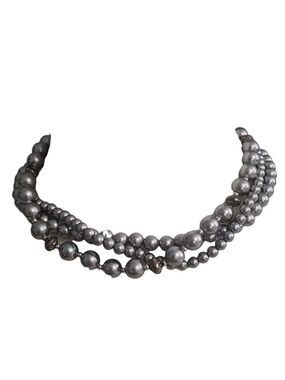 Gray Beaded Necklace Triple Strand